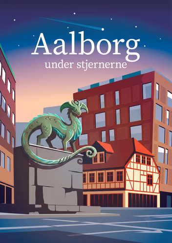 Aalborg under stjernerne — et grønt fabeldyr på soklen midt i byen